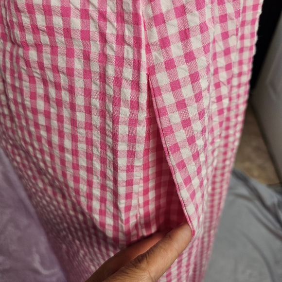 Raviya Women's Maxi Dress Swim Cover Up Size M 100% Cotton Pink White Check - Picture 6 of 15